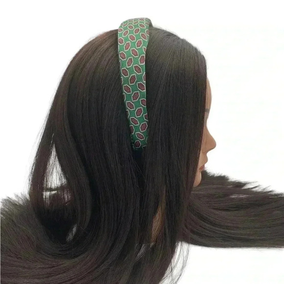 Artisan Handcrafted Green Multi-Color Paisley Silk Headband 1.25"W - Picture 4 of 7